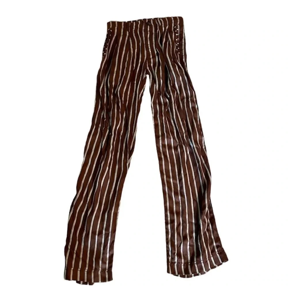 Free People Women's Brown, Blue and White Striped Wide Leg Pants Sz 0 NWOT
